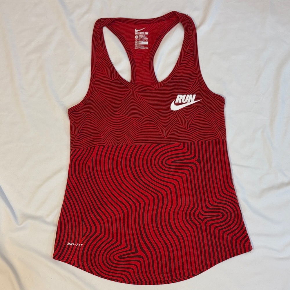 Funky Print Geometric Line Print Red Black Nike Running Racerback Tank, Size XS